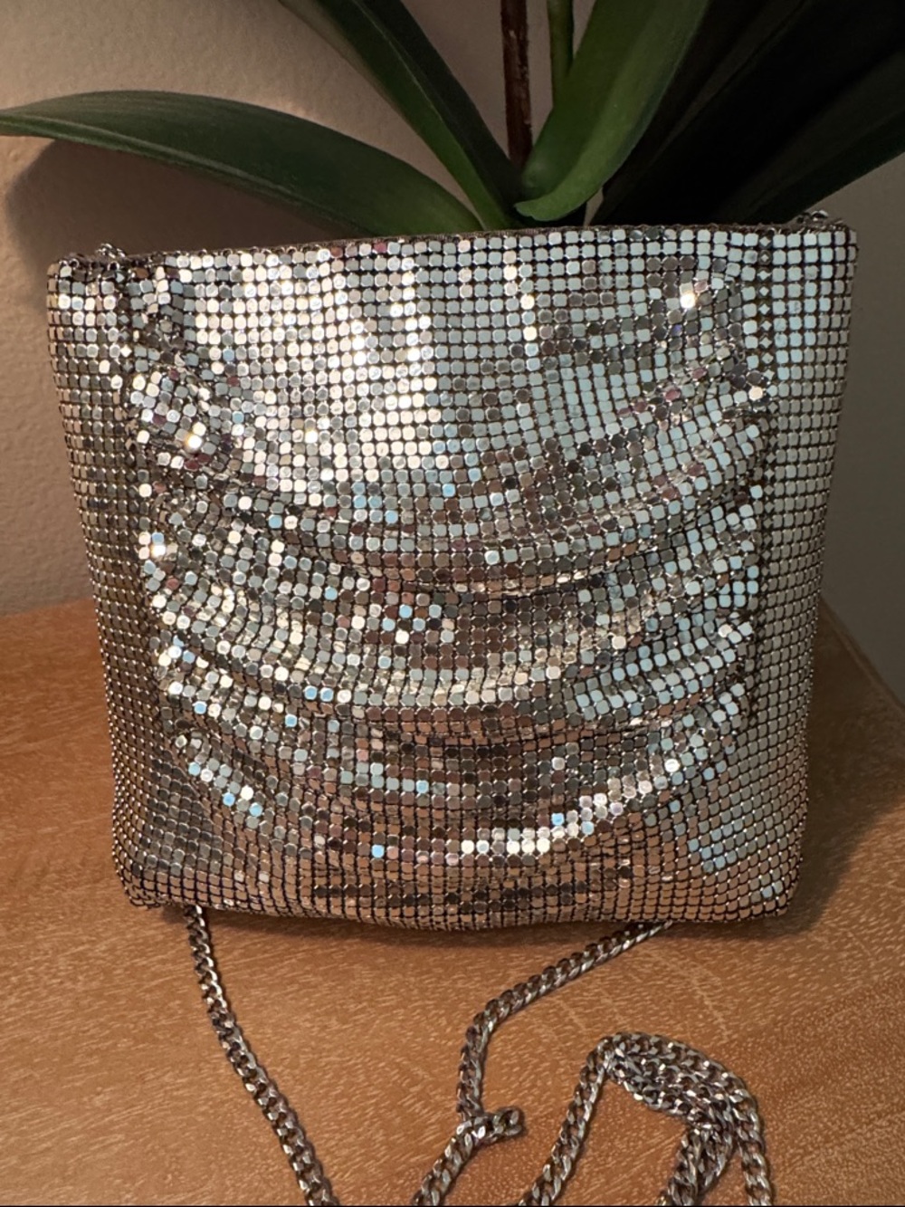 Authentic Whiting and Davis silver and mesh evening bag